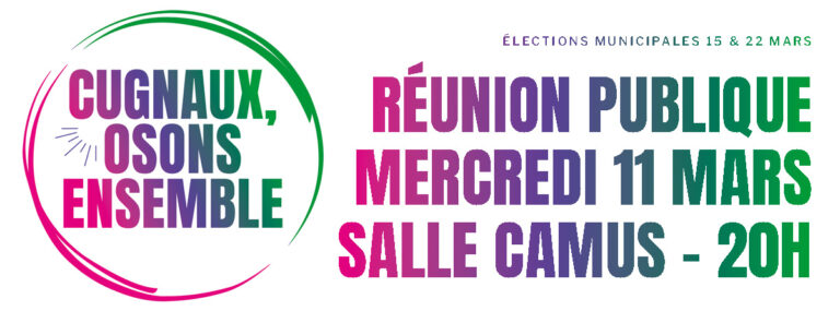 Réunion publique le 11 mars de la liste Cugnaux Osons Ensemble à 20 h salle Camus